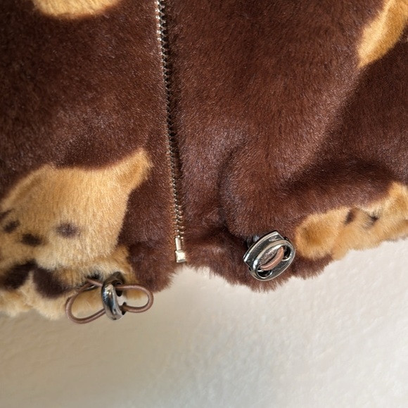 New Mix Women's Medium Brown Teddy Bear Print Jacket Zip Up With Pockets NWT - Picture 2 of 7